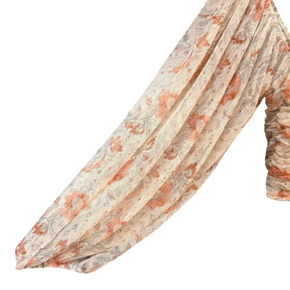Free People Lilia Crop Top Womens Peach Cottage Mesh Balloon‎ Sleeve Festival M